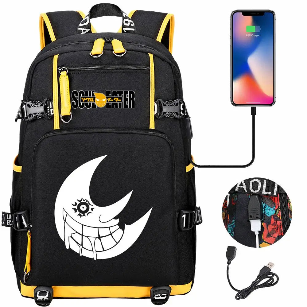 New Anime Soul Eater USB Boy Girl Book School Bags Large Capacity Teenagers Schoolbags Women Men Travel Laptop Backpack