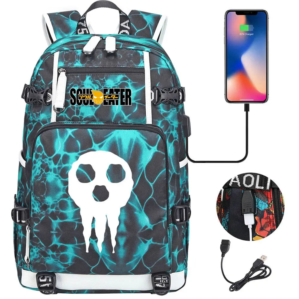 New Anime Soul Eater USB Boy Girl Book School Bags Large Capacity Teenagers Schoolbags Women Men Travel Laptop Backpack