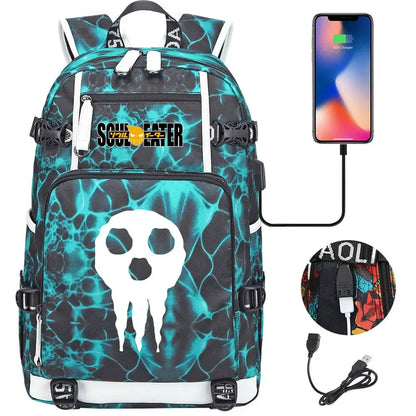New Anime Soul Eater USB Boy Girl Book School Bags Large Capacity Teenagers Schoolbags Women Men Travel Laptop Backpack