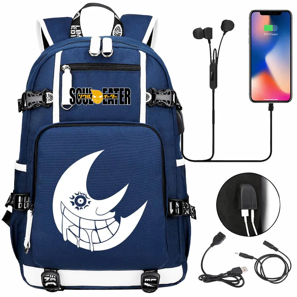 New Anime Soul Eater USB Boy Girl Book School Bags Large Capacity Teenagers Schoolbags Women Men Travel Laptop Backpack