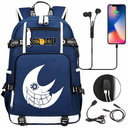 New Anime Soul Eater USB Boy Girl Book School Bags Large Capacity Teenagers Schoolbags Women Men Travel Laptop Backpack