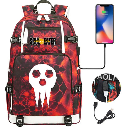 New Anime Soul Eater USB Boy Girl Book School Bags Large Capacity Teenagers Schoolbags Women Men Travel Laptop Backpack
