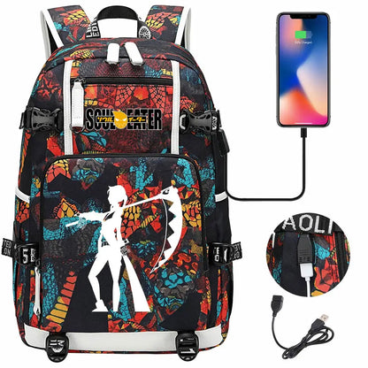 New Anime Soul Eater USB Boy Girl Book School Bags Large Capacity Teenagers Schoolbags Women Men Travel Laptop Backpack