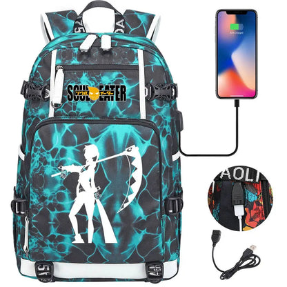 New Anime Soul Eater USB Boy Girl Book School Bags Large Capacity Teenagers Schoolbags Women Men Travel Laptop Backpack