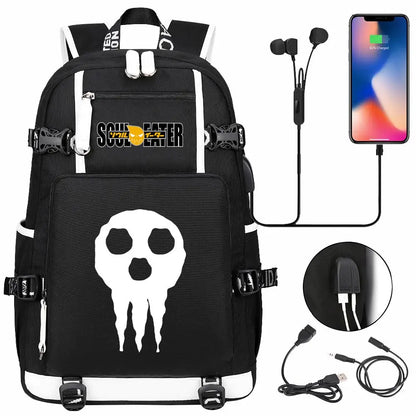 New Anime Soul Eater USB Boy Girl Book School Bags Large Capacity Teenagers Schoolbags Women Men Travel Laptop Backpack