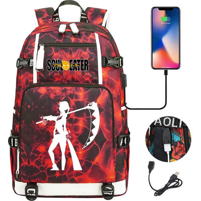 New Anime Soul Eater USB Boy Girl Book School Bags Large Capacity Teenagers Schoolbags Women Men Travel Laptop Backpack