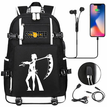 New Anime Soul Eater USB Boy Girl Book School Bags Large Capacity Teenagers Schoolbags Women Men Travel Laptop Backpack