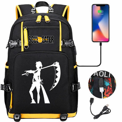 New Anime Soul Eater USB Boy Girl Book School Bags Large Capacity Teenagers Schoolbags Women Men Travel Laptop Backpack