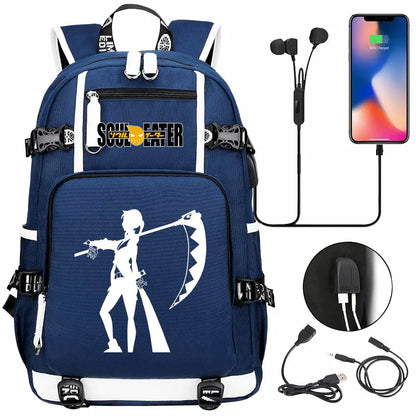 New Anime Soul Eater USB Boy Girl Book School Bags Large Capacity Teenagers Schoolbags Women Men Travel Laptop Backpack