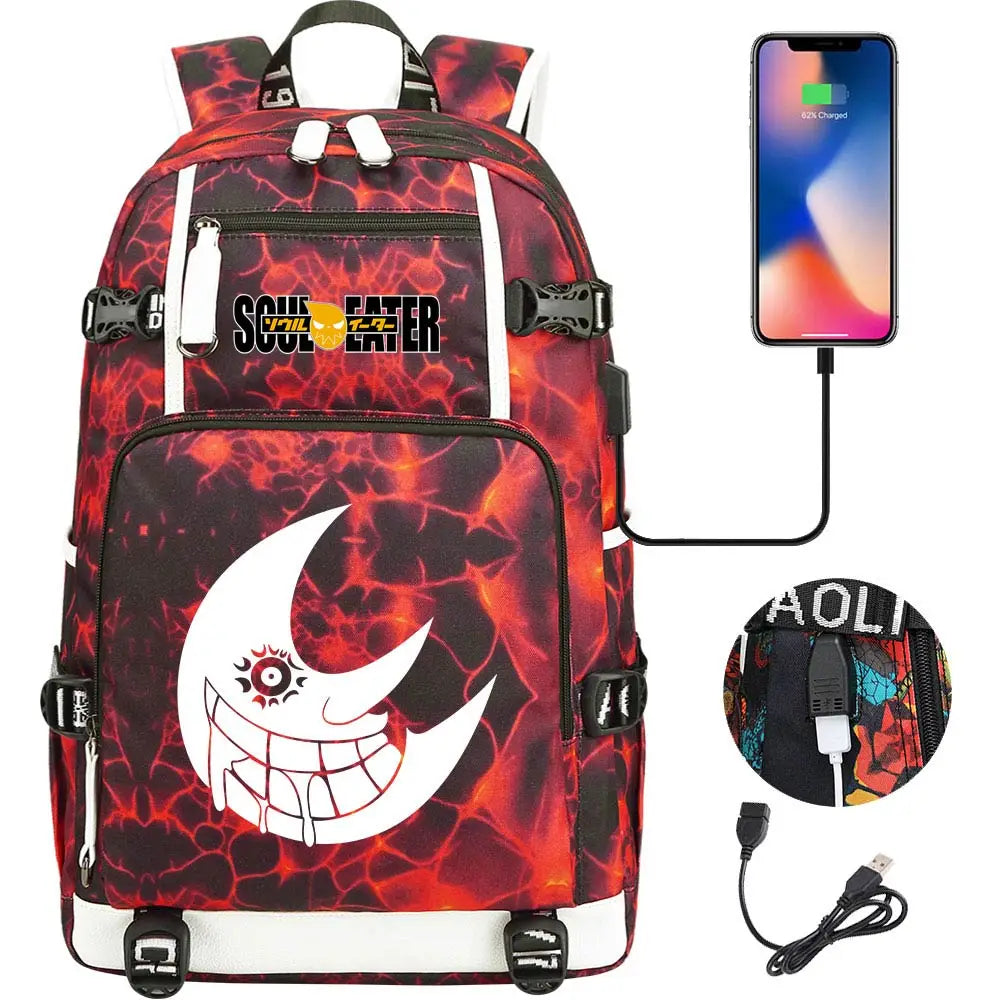 New Anime Soul Eater USB Boy Girl Book School Bags Large Capacity Teenagers Schoolbags Women Men Travel Laptop Backpack