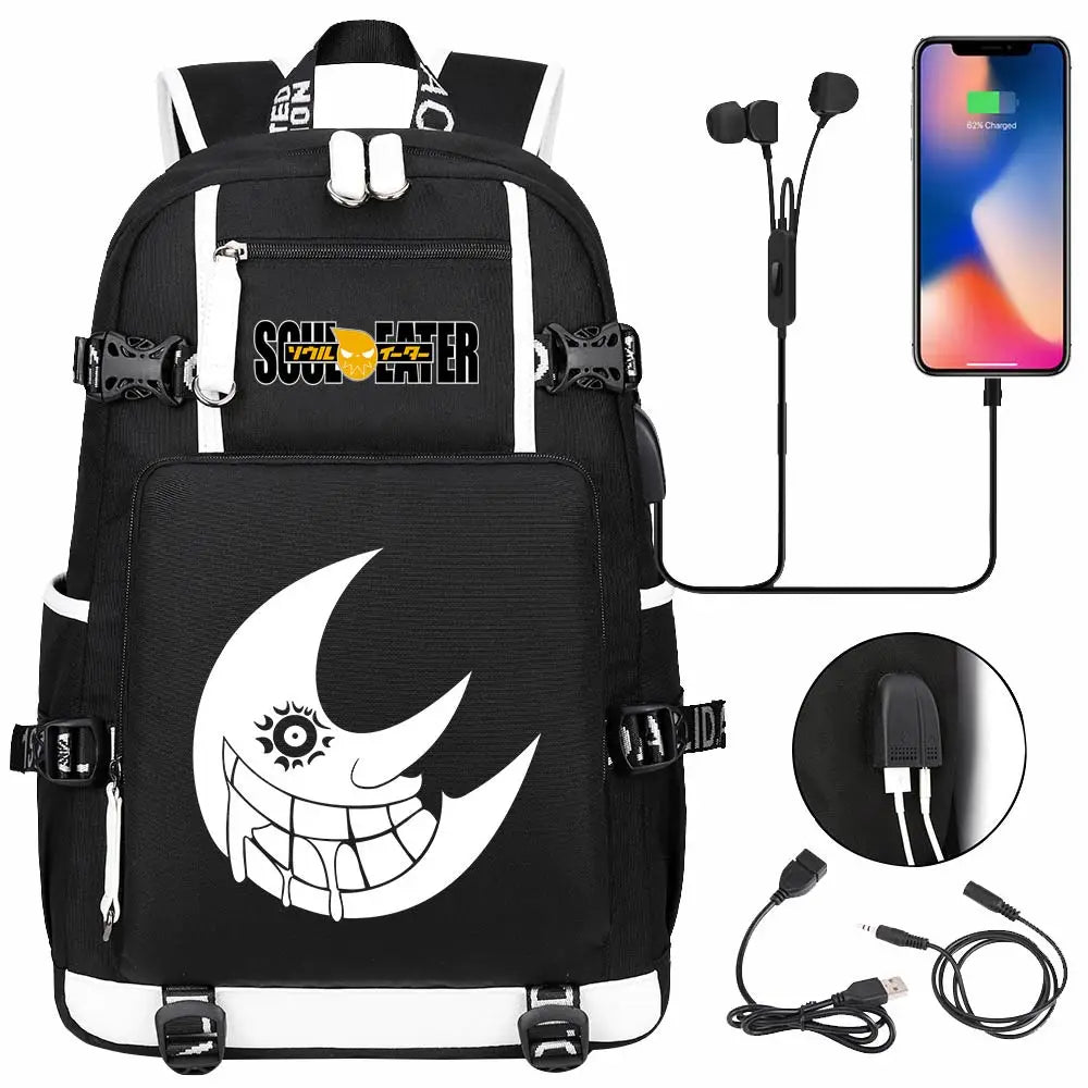 New Anime Soul Eater USB Boy Girl Book School Bags Large Capacity Teenagers Schoolbags Women Men Travel Laptop Backpack