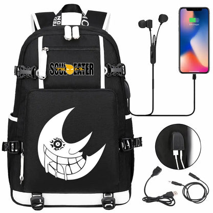 New Anime Soul Eater USB Boy Girl Book School Bags Large Capacity Teenagers Schoolbags Women Men Travel Laptop Backpack