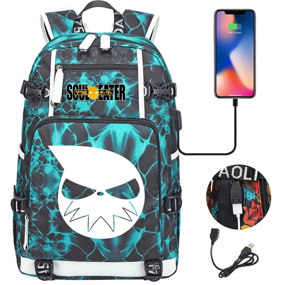 New Anime Soul Eater USB Boy Girl Book School Bags Large Capacity Teenagers Schoolbags Women Men Travel Laptop Backpack