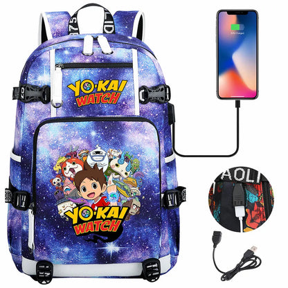 New Anime Yo Kai Watch USB Boy Girl Book School Bags Large Capacity Teenagers Schoolbags Women Men Travel Laptop Backpack
