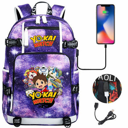 New Anime Yo Kai Watch USB Boy Girl Book School Bags Large Capacity Teenagers Schoolbags Women Men Travel Laptop Backpack