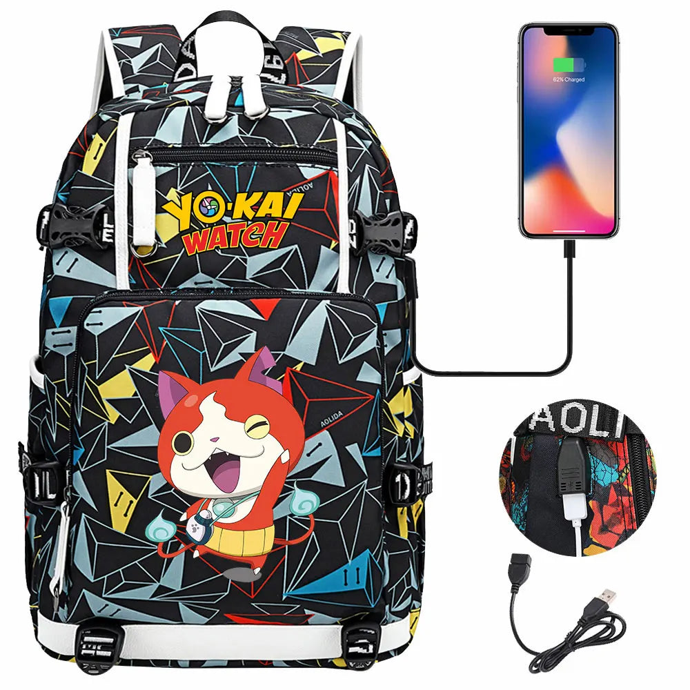 New Anime Yo Kai Watch USB Boy Girl Book School Bags Large Capacity Teenagers Schoolbags Women Men Travel Laptop Backpack