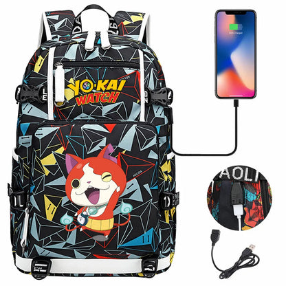 New Anime Yo Kai Watch USB Boy Girl Book School Bags Large Capacity Teenagers Schoolbags Women Men Travel Laptop Backpack