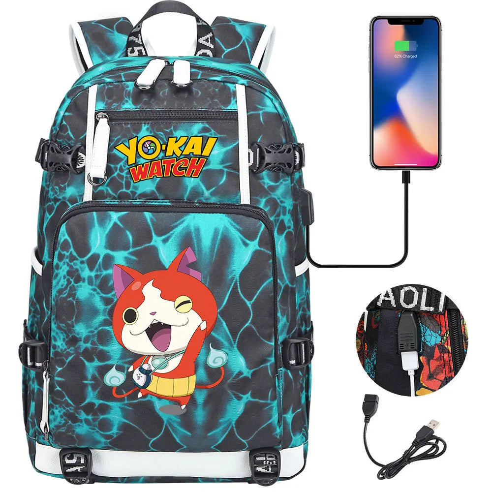 New Anime Yo Kai Watch USB Boy Girl Book School Bags Large Capacity Teenagers Schoolbags Women Men Travel Laptop Backpack