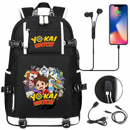 New Anime Yo Kai Watch USB Boy Girl Book School Bags Large Capacity Teenagers Schoolbags Women Men Travel Laptop Backpack