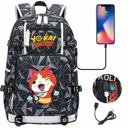 New Anime Yo Kai Watch USB Boy Girl Book School Bags Large Capacity Teenagers Schoolbags Women Men Travel Laptop Backpack