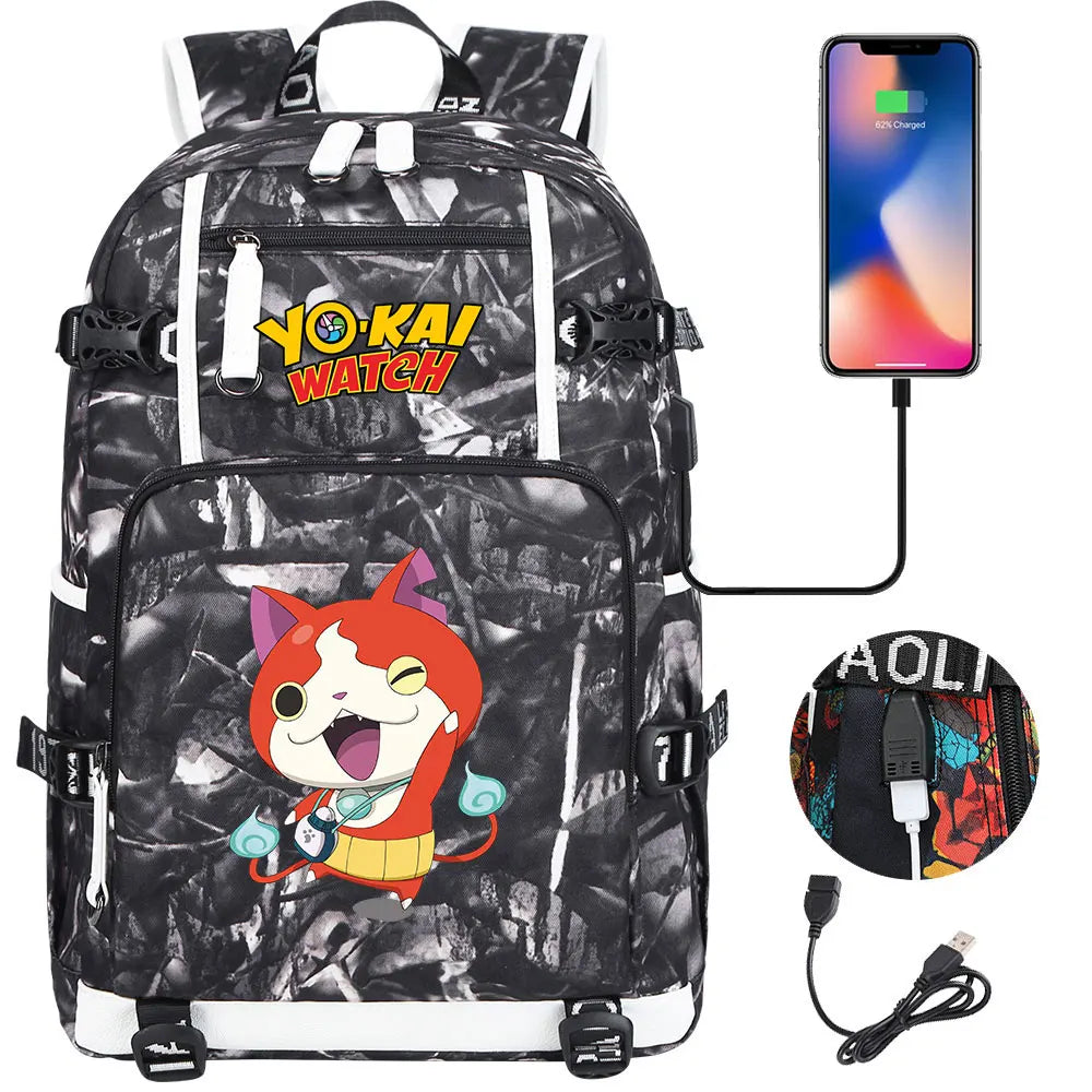 New Anime Yo Kai Watch USB Boy Girl Book School Bags Large Capacity Teenagers Schoolbags Women Men Travel Laptop Backpack