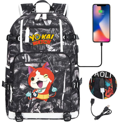 New Anime Yo Kai Watch USB Boy Girl Book School Bags Large Capacity Teenagers Schoolbags Women Men Travel Laptop Backpack