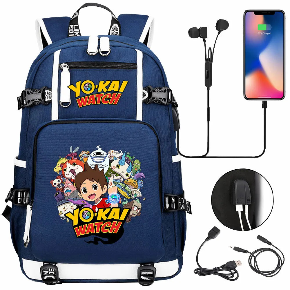 New Anime Yo Kai Watch USB Boy Girl Book School Bags Large Capacity Teenagers Schoolbags Women Men Travel Laptop Backpack
