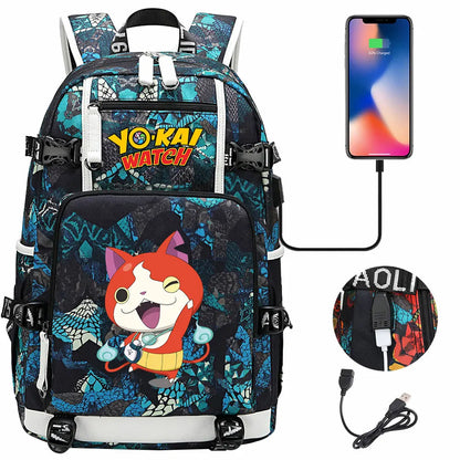 New Anime Yo Kai Watch USB Boy Girl Book School Bags Large Capacity Teenagers Schoolbags Women Men Travel Laptop Backpack