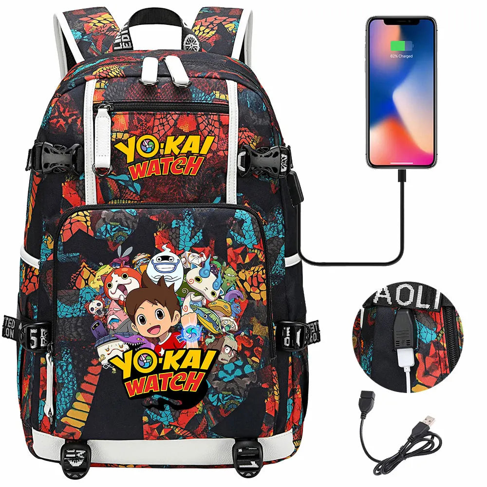 New Anime Yo Kai Watch USB Boy Girl Book School Bags Large Capacity Teenagers Schoolbags Women Men Travel Laptop Backpack
