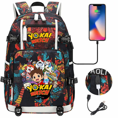 New Anime Yo Kai Watch USB Boy Girl Book School Bags Large Capacity Teenagers Schoolbags Women Men Travel Laptop Backpack