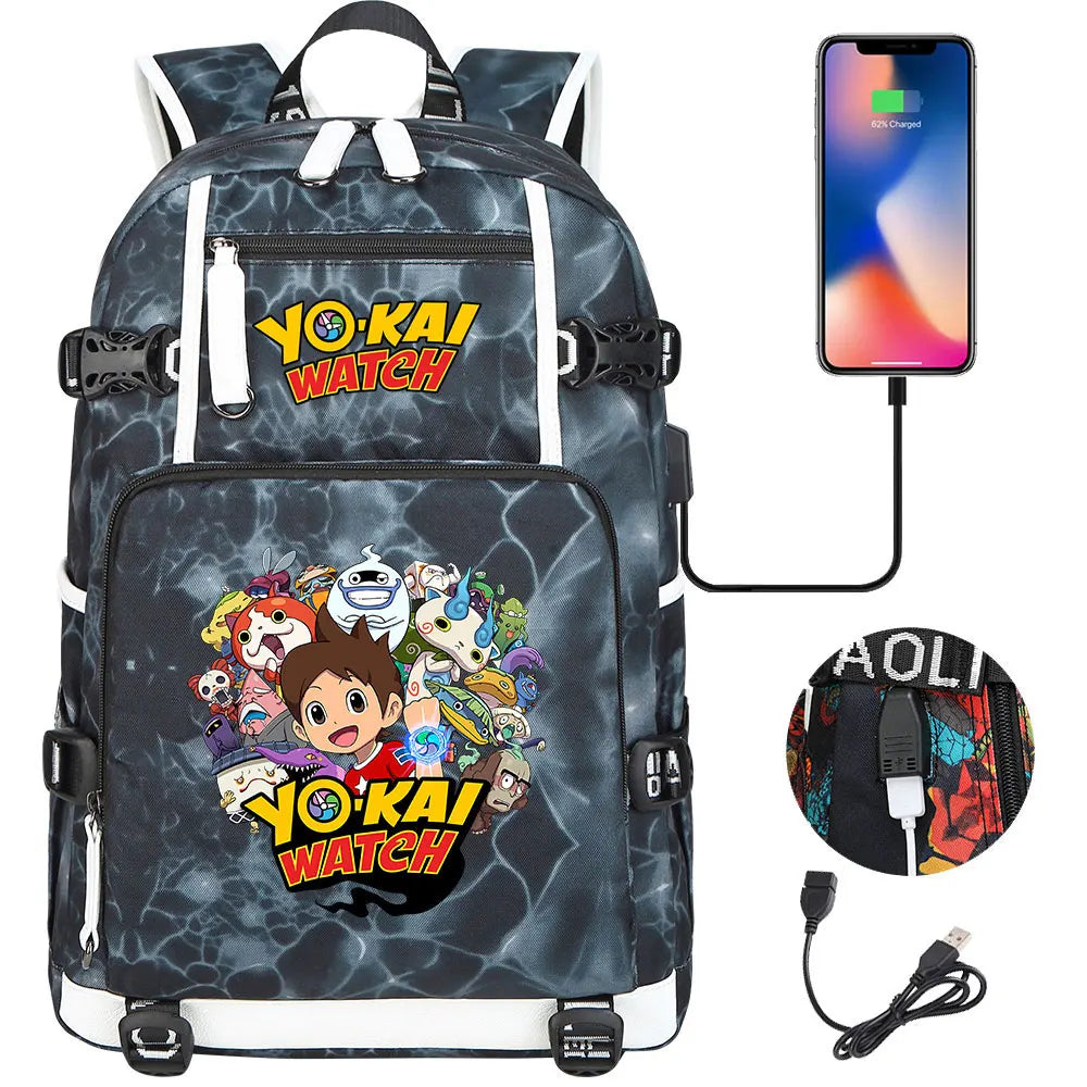 New Anime Yo Kai Watch USB Boy Girl Book School Bags Large Capacity Teenagers Schoolbags Women Men Travel Laptop Backpack