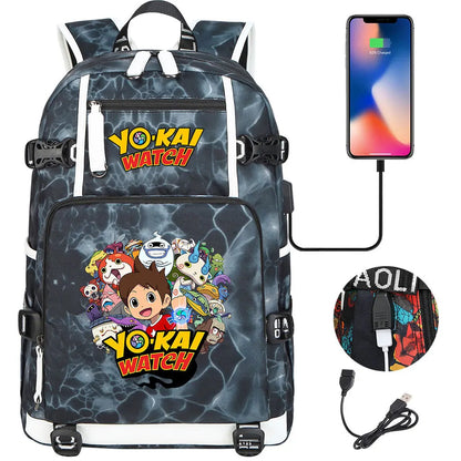 New Anime Yo Kai Watch USB Boy Girl Book School Bags Large Capacity Teenagers Schoolbags Women Men Travel Laptop Backpack