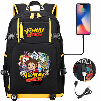 New Anime Yo Kai Watch USB Boy Girl Book School Bags Large Capacity Teenagers Schoolbags Women Men Travel Laptop Backpack