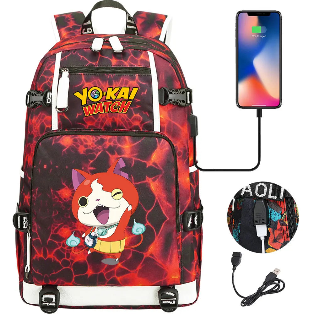 New Anime Yo Kai Watch USB Boy Girl Book School Bags Large Capacity Teenagers Schoolbags Women Men Travel Laptop Backpack