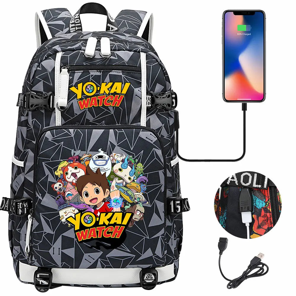 New Anime Yo Kai Watch USB Boy Girl Book School Bags Large Capacity Teenagers Schoolbags Women Men Travel Laptop Backpack