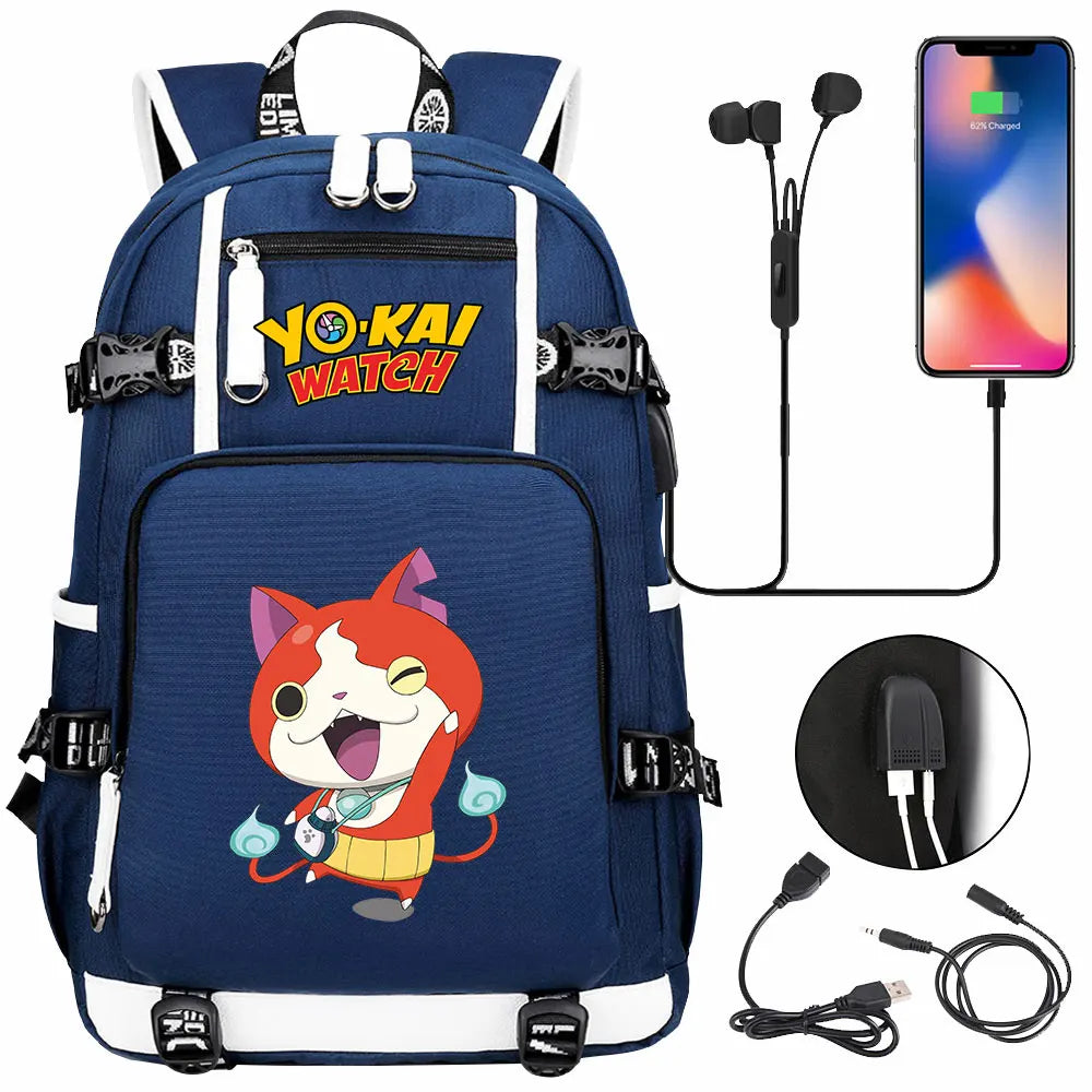 New Anime Yo Kai Watch USB Boy Girl Book School Bags Large Capacity Teenagers Schoolbags Women Men Travel Laptop Backpack
