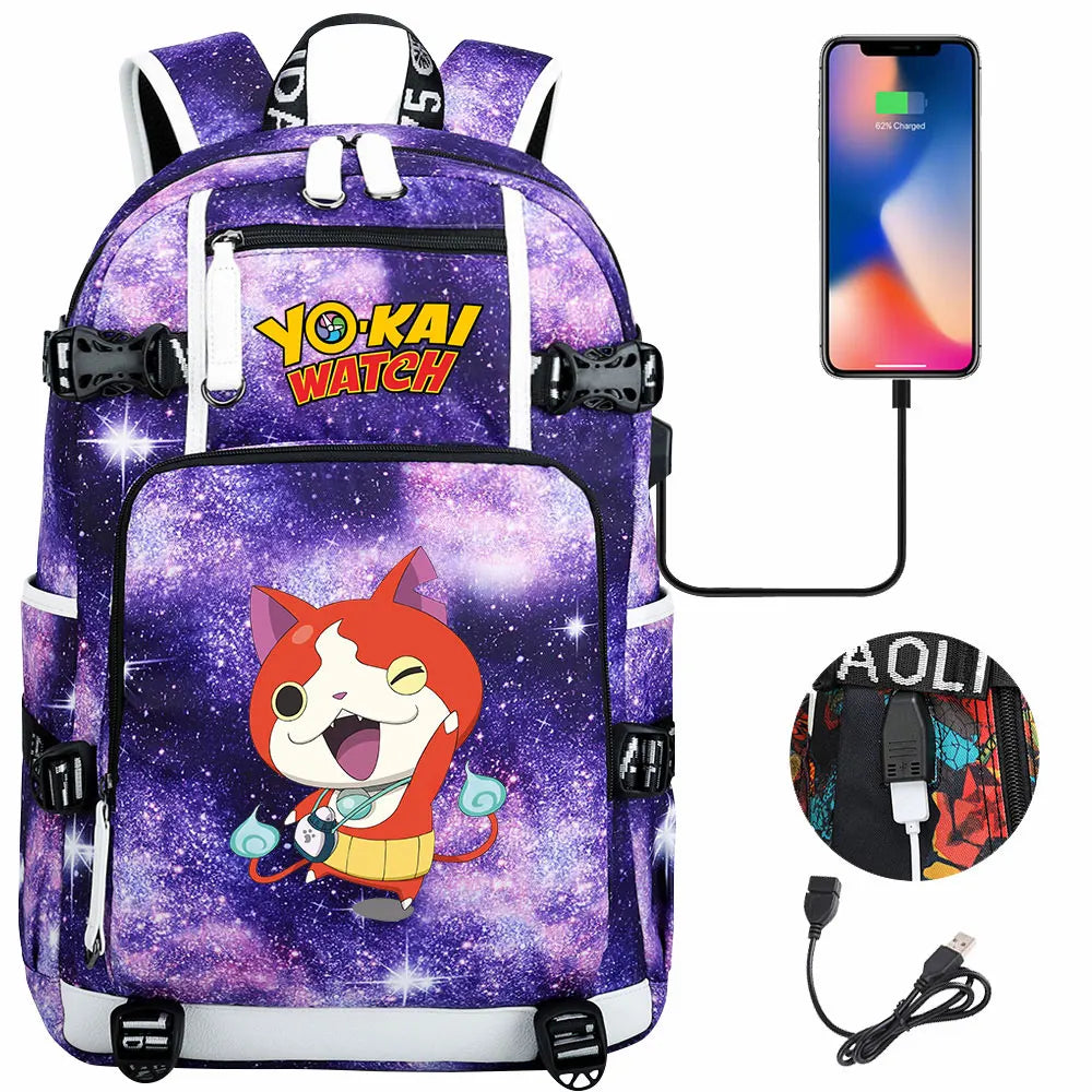 New Anime Yo Kai Watch USB Boy Girl Book School Bags Large Capacity Teenagers Schoolbags Women Men Travel Laptop Backpack