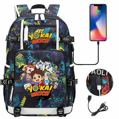 New Anime Yo Kai Watch USB Boy Girl Book School Bags Large Capacity Teenagers Schoolbags Women Men Travel Laptop Backpack