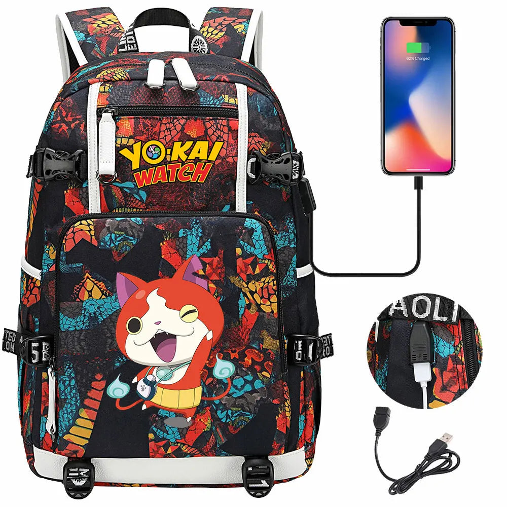 New Anime Yo Kai Watch USB Boy Girl Book School Bags Large Capacity Teenagers Schoolbags Women Men Travel Laptop Backpack