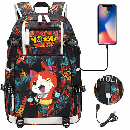New Anime Yo Kai Watch USB Boy Girl Book School Bags Large Capacity Teenagers Schoolbags Women Men Travel Laptop Backpack