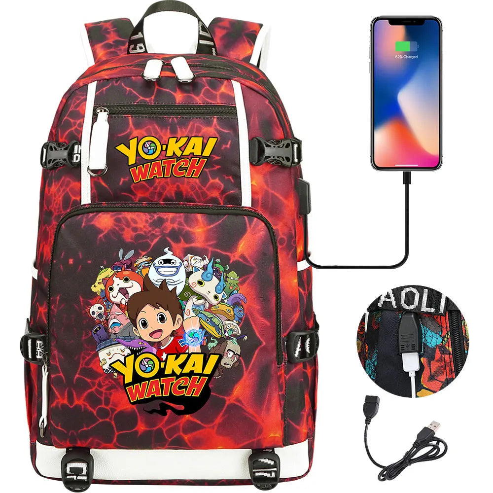 New Anime Yo Kai Watch USB Boy Girl Book School Bags Large Capacity Teenagers Schoolbags Women Men Travel Laptop Backpack