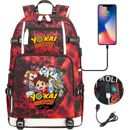 New Anime Yo Kai Watch USB Boy Girl Book School Bags Large Capacity Teenagers Schoolbags Women Men Travel Laptop Backpack
