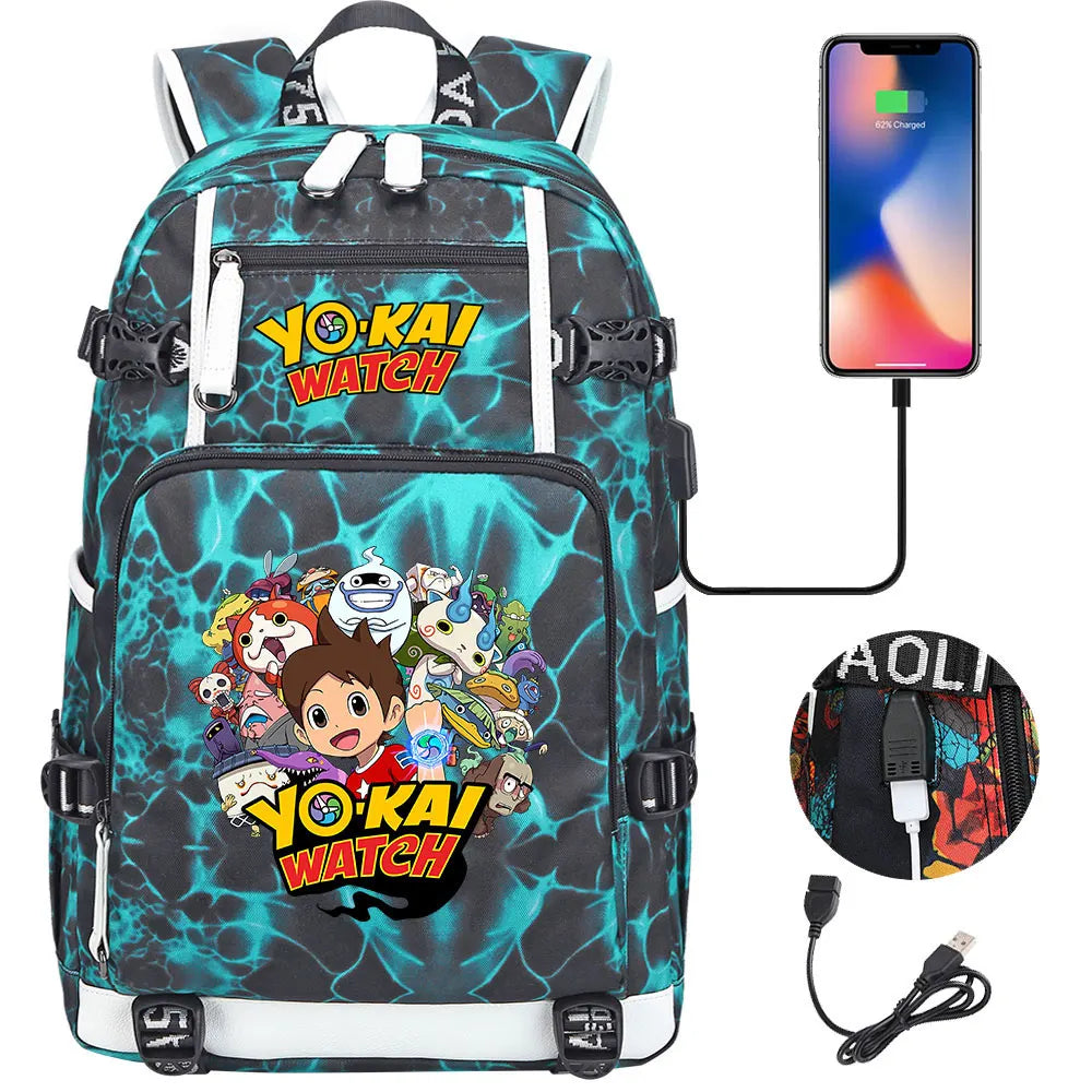 New Anime Yo Kai Watch USB Boy Girl Book School Bags Large Capacity Teenagers Schoolbags Women Men Travel Laptop Backpack