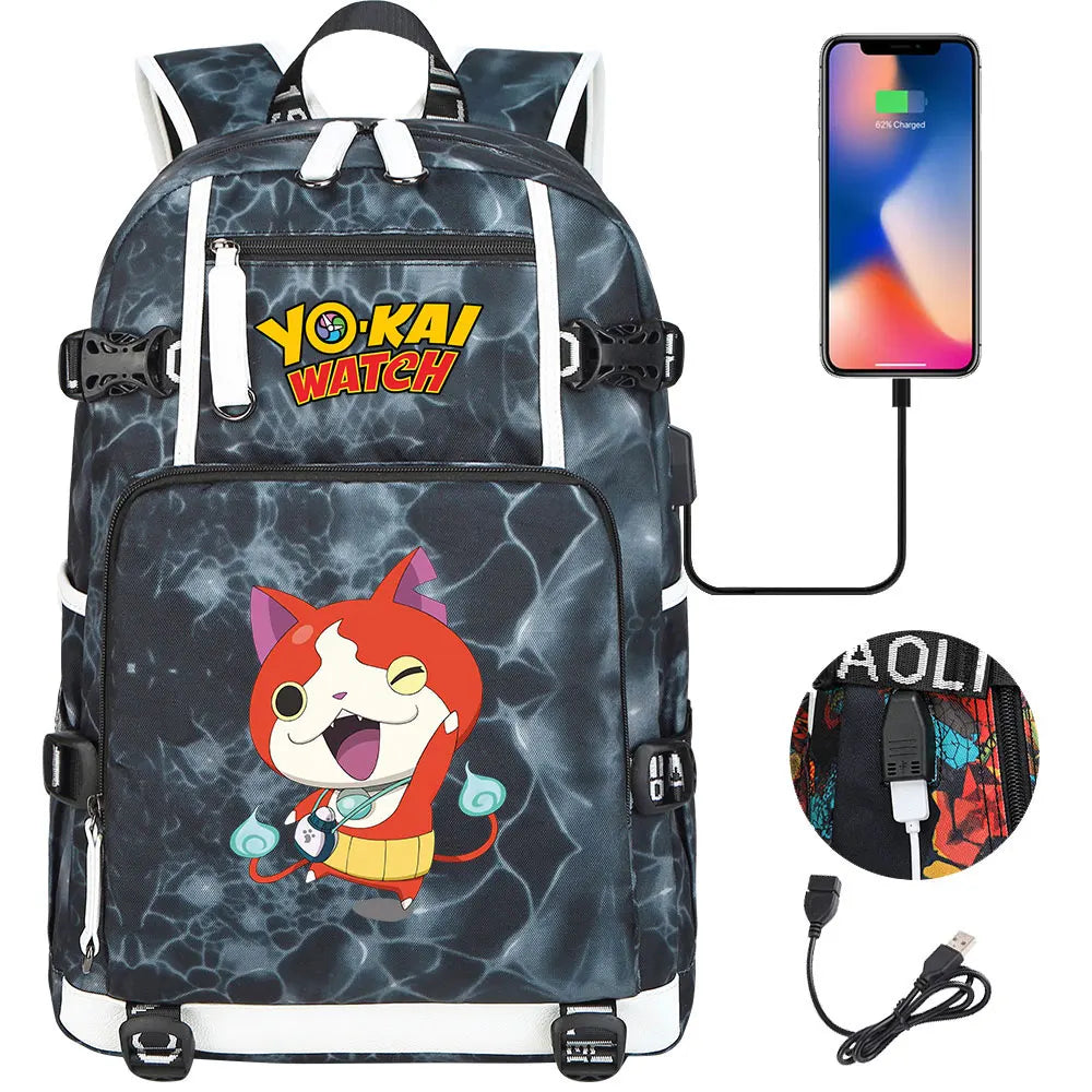 New Anime Yo Kai Watch USB Boy Girl Book School Bags Large Capacity Teenagers Schoolbags Women Men Travel Laptop Backpack