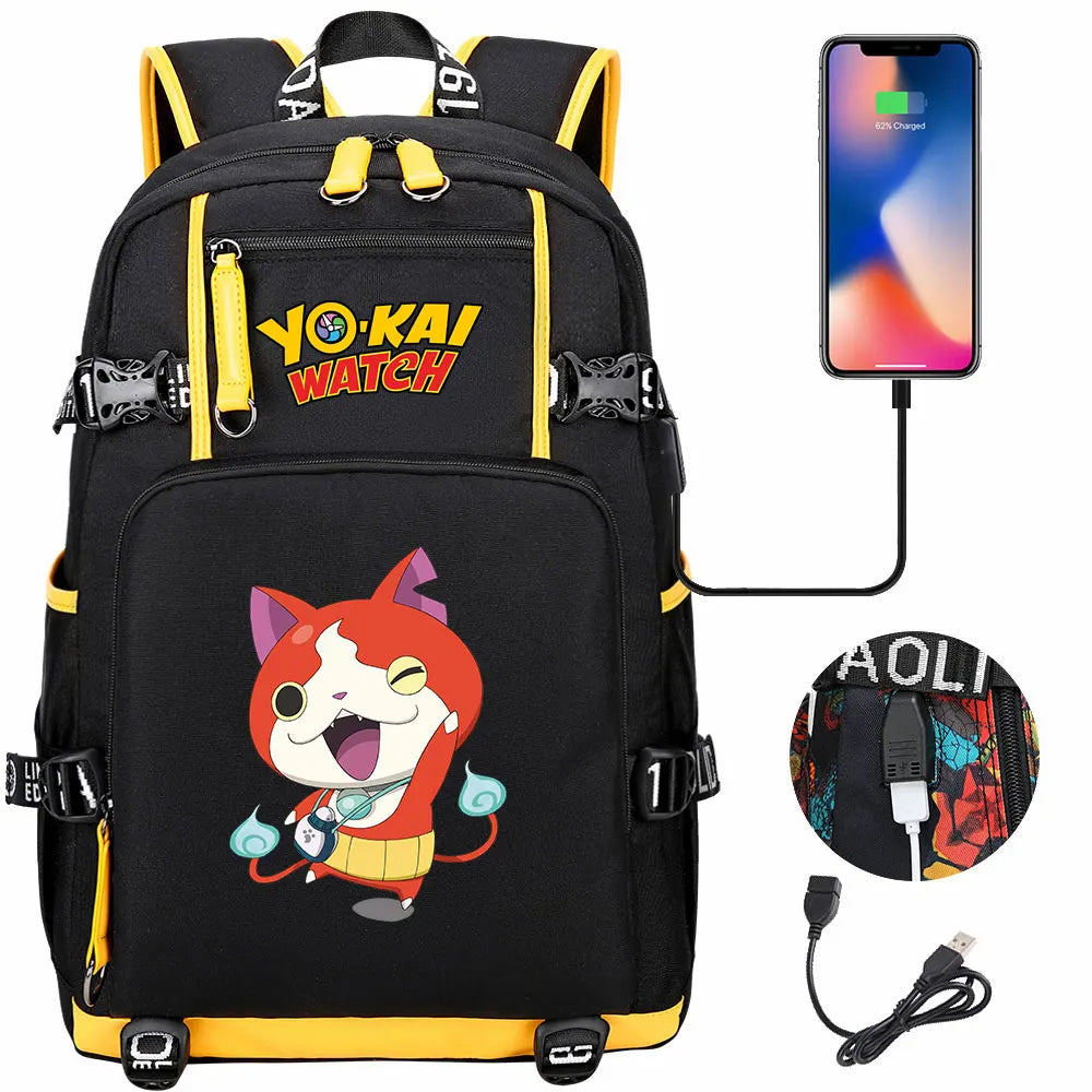 New Anime Yo Kai Watch USB Boy Girl Book School Bags Large Capacity Teenagers Schoolbags Women Men Travel Laptop Backpack