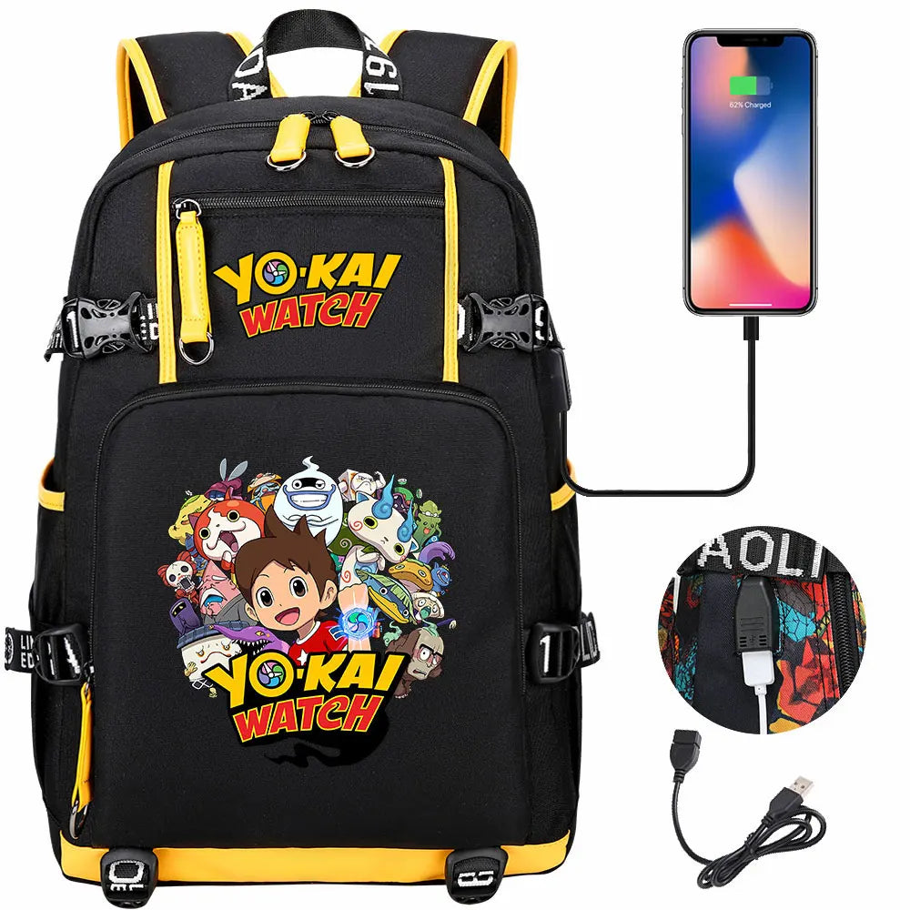 New Anime Yo Kai Watch USB Boy Girl Book School Bags Large Capacity Teenagers Schoolbags Women Men Travel Laptop Backpack