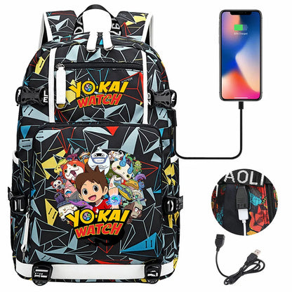 New Anime Yo Kai Watch USB Boy Girl Book School Bags Large Capacity Teenagers Schoolbags Women Men Travel Laptop Backpack