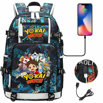 New Anime Yo Kai Watch USB Boy Girl Book School Bags Large Capacity Teenagers Schoolbags Women Men Travel Laptop Backpack
