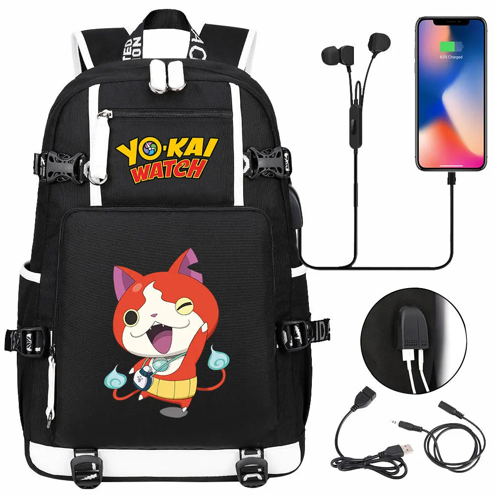 New Anime Yo Kai Watch USB Boy Girl Book School Bags Large Capacity Teenagers Schoolbags Women Men Travel Laptop Backpack