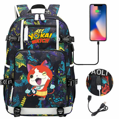 New Anime Yo Kai Watch USB Boy Girl Book School Bags Large Capacity Teenagers Schoolbags Women Men Travel Laptop Backpack